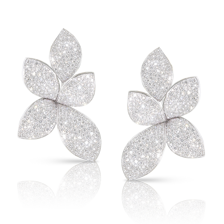 Giardini Segreti Five Leaves Earrings in 18k White Gold with White Diamonds.