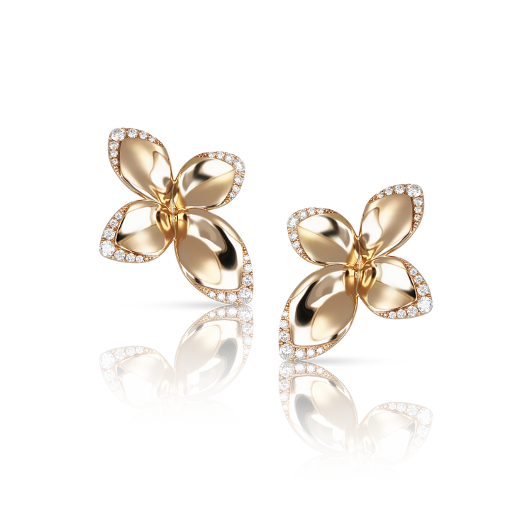 Giardini Segreti Small Flower Earrings in 18k Rose Gold with White Diamonds.