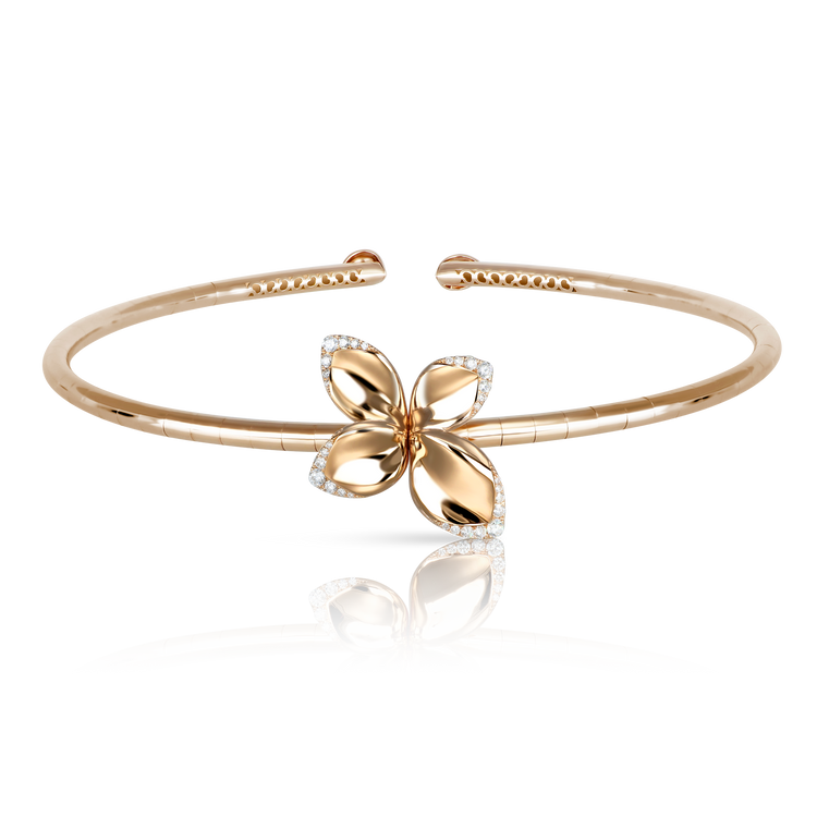 Giardini Segreti Single Flower Choker in 18k Rose Gold with White Diamonds.