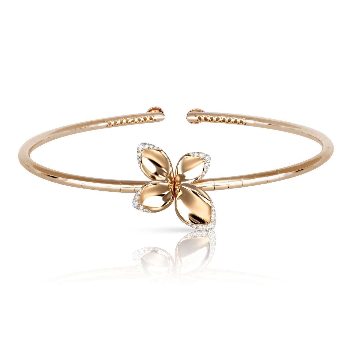 Giardini Segreti Single Flower Choker in 18k Rose Gold with White Diamonds.