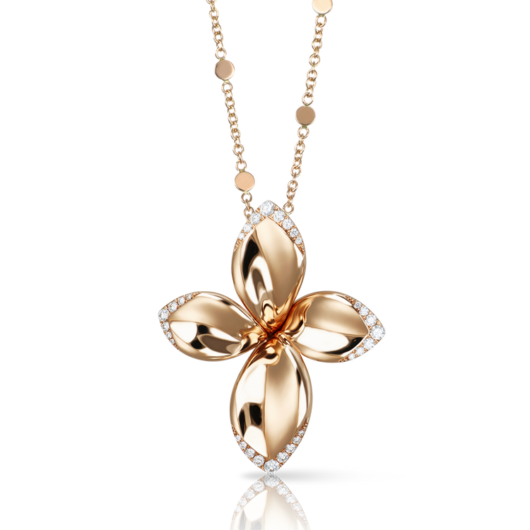 Giardini Segreti Necklace in 18k Rose Gold with White Diamonds.