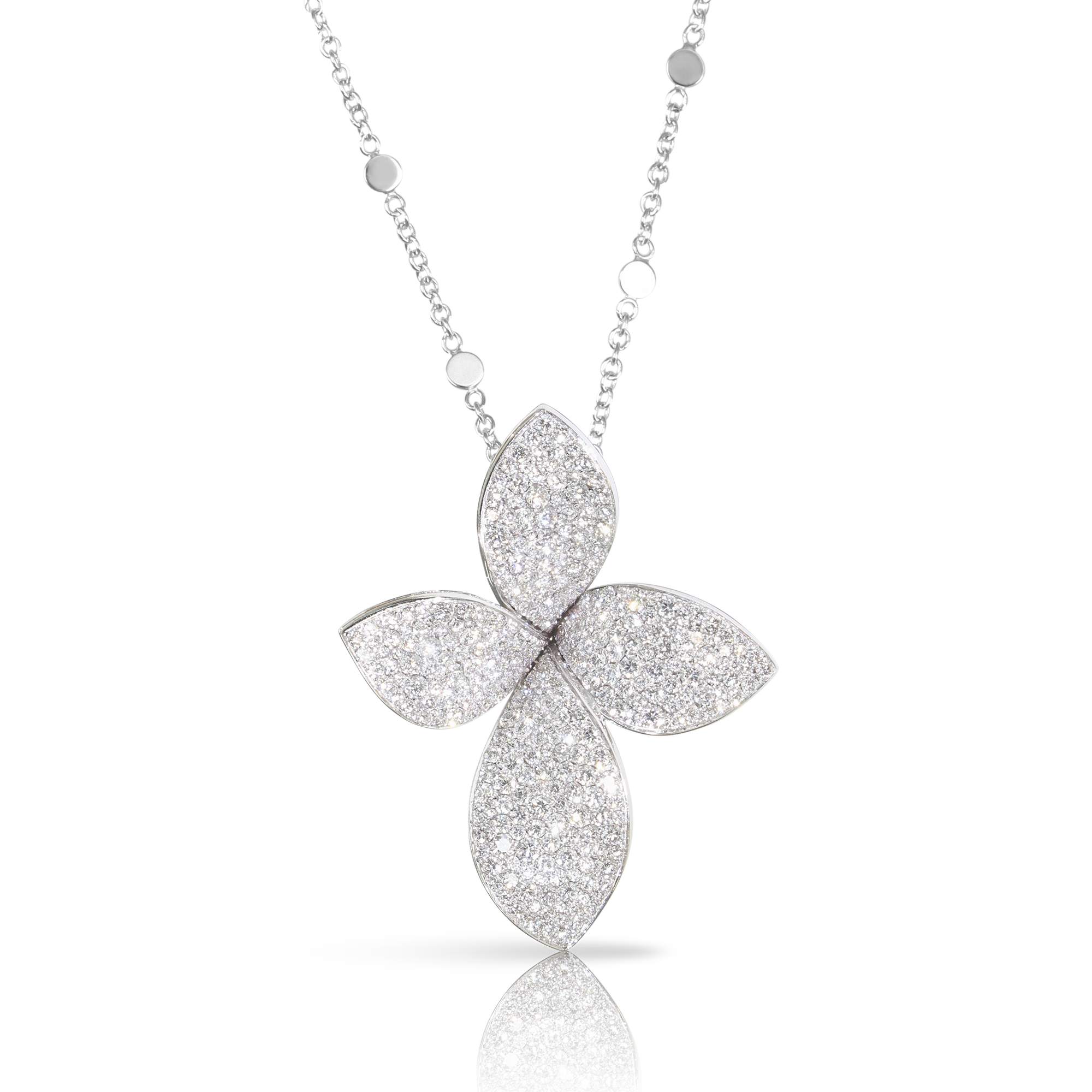 Giardini Segreti Medium Flower Necklace in 18k White Gold with White Diamonds.