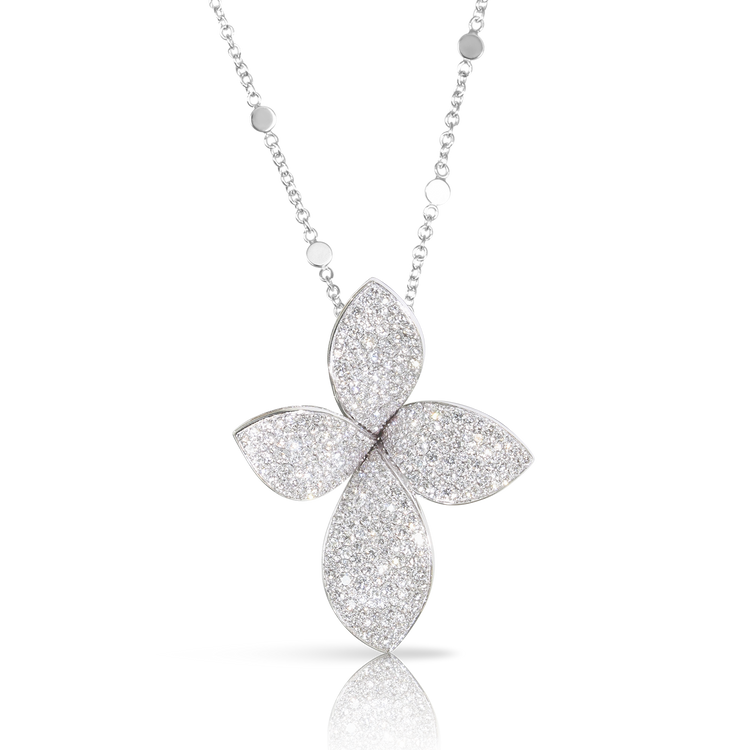 Giardini Segreti Medium Flower Necklace in 18k White Gold with White Diamonds.
