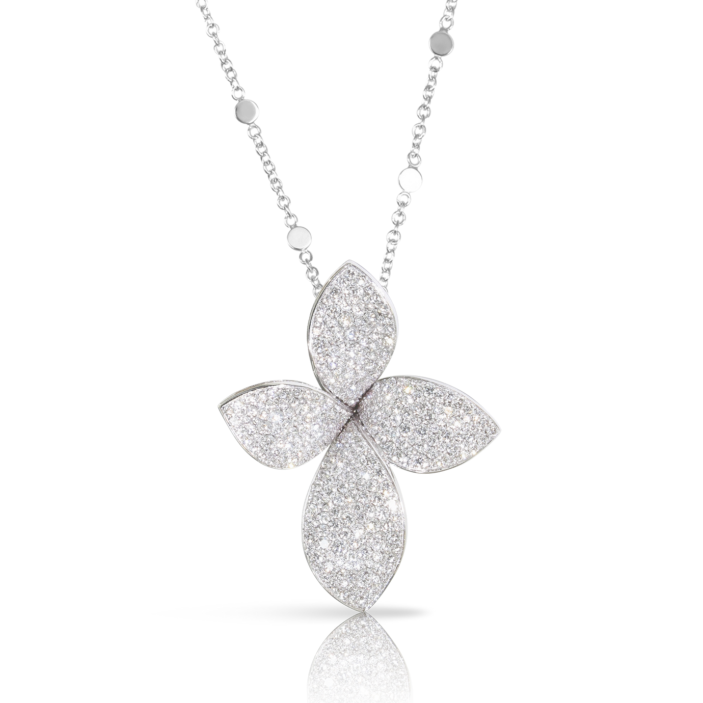 Giardini Segreti Medium Flower Necklace in 18k White Gold with White Diamonds.