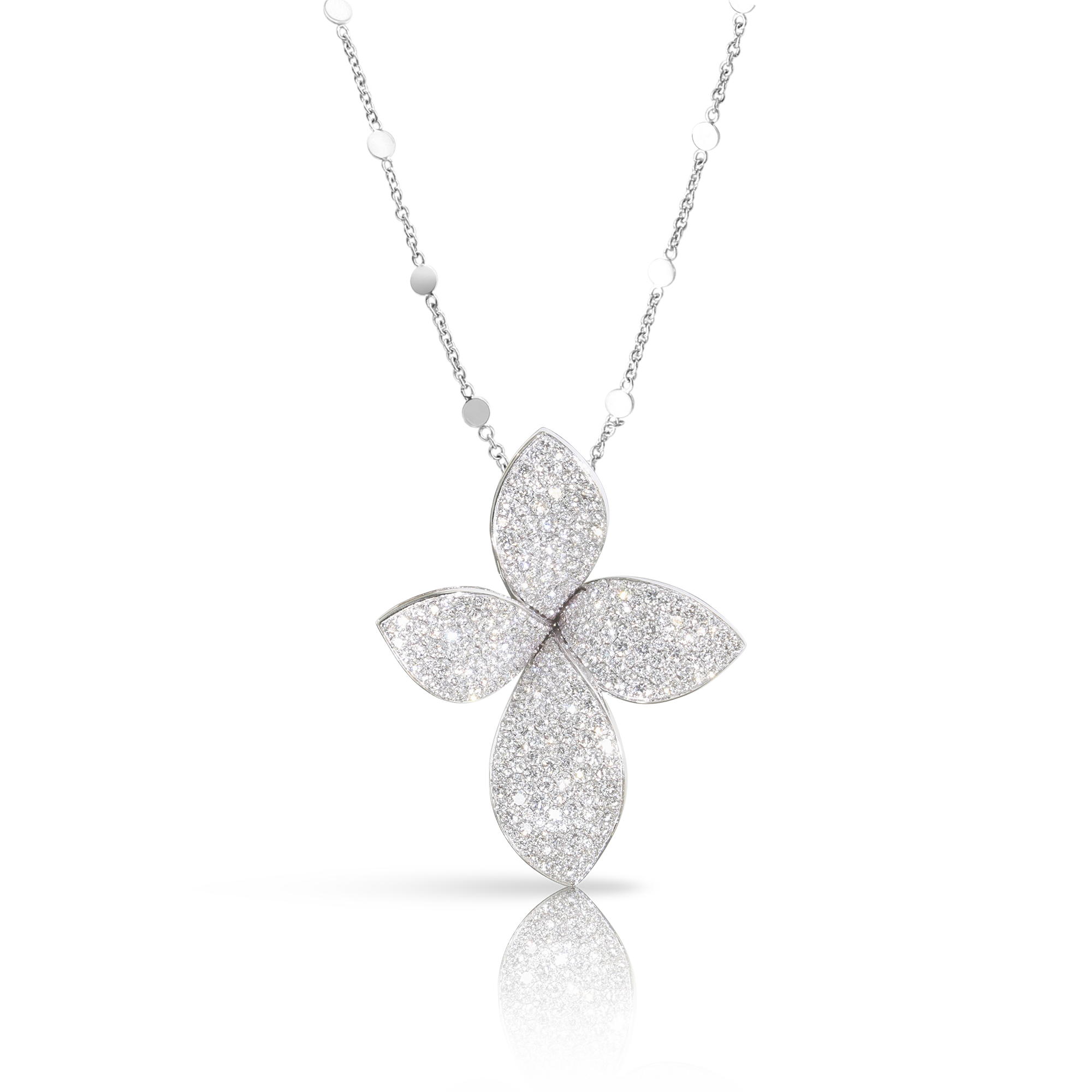 Giardini Segreti Small Flower Necklace in 18k White Gold with White Diamonds.