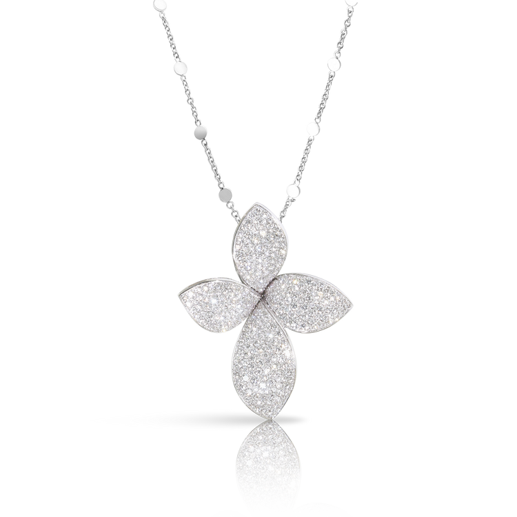 Giardini Segreti Small Flower Necklace in 18k White Gold with White Diamonds.