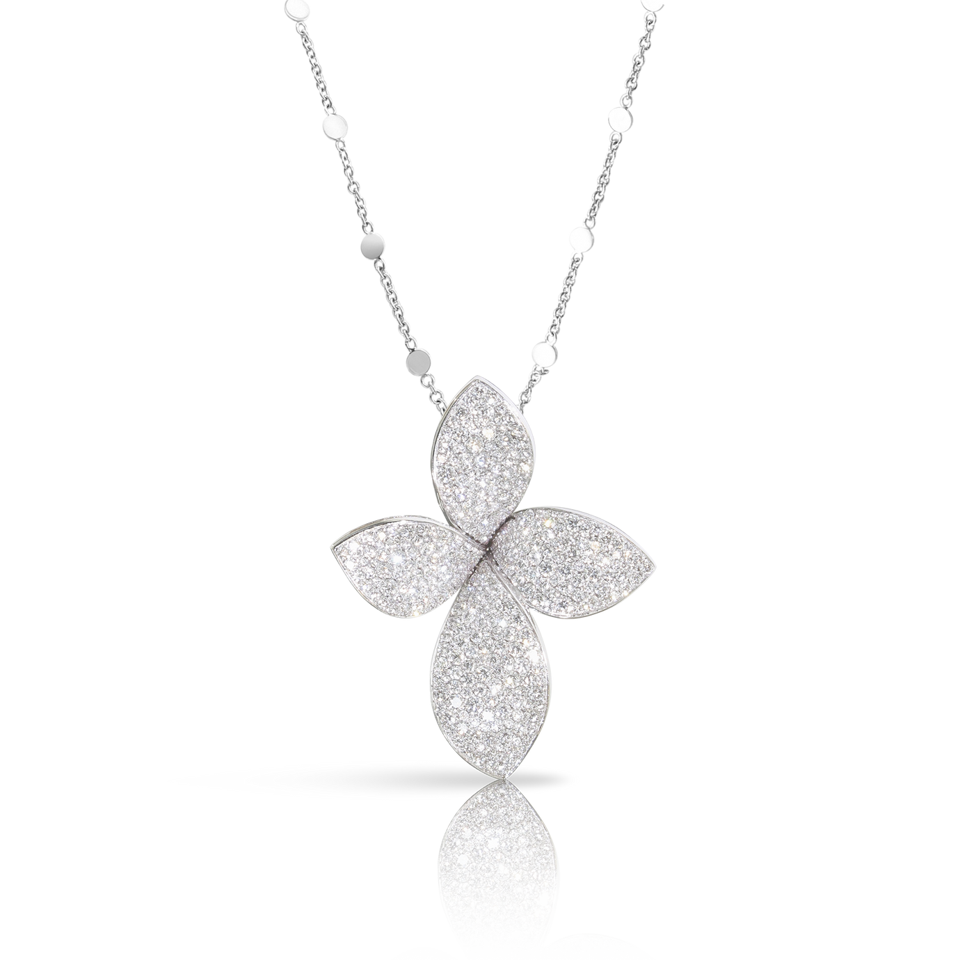 Giardini Segreti Small Flower Necklace in 18k White Gold with White Diamonds.