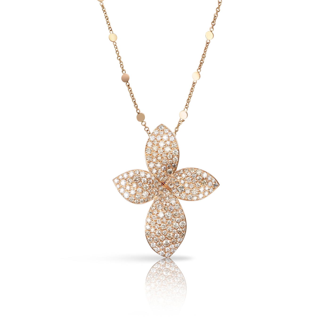 Giardini Segreti Small Flower Necklace in 18k Rose Gold with White and Champagne Diamonds.