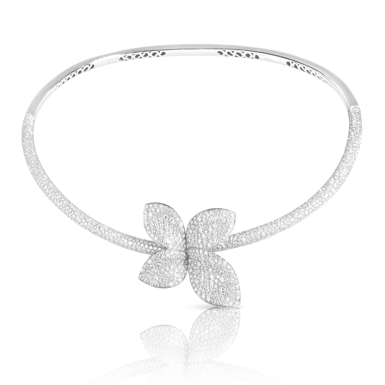 Giardini Segreti Single Flower Collier in 18k White Gold with Diamonds.