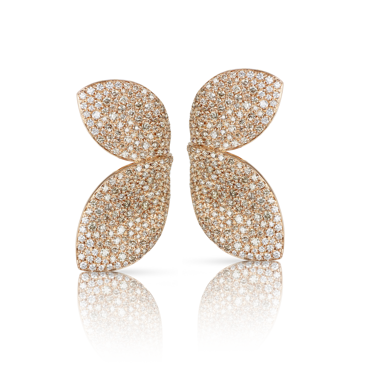 Giardini Segreti Earrings in 18k Rose Gold with White and Champagne Diamonds.