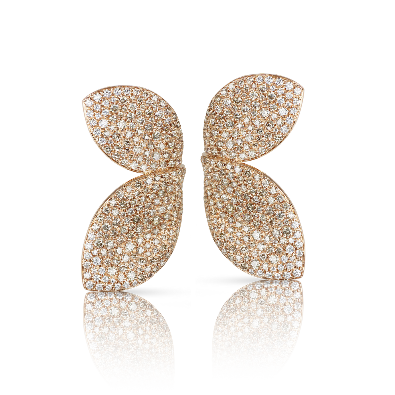 Giardini Segreti Earrings in 18k Rose Gold with White and Champagne Diamonds.