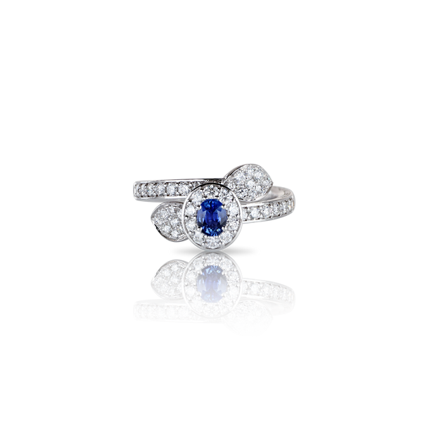 Heart to Earth Ring Oval Blue Sapphire Diamonds Pasquale Bruni