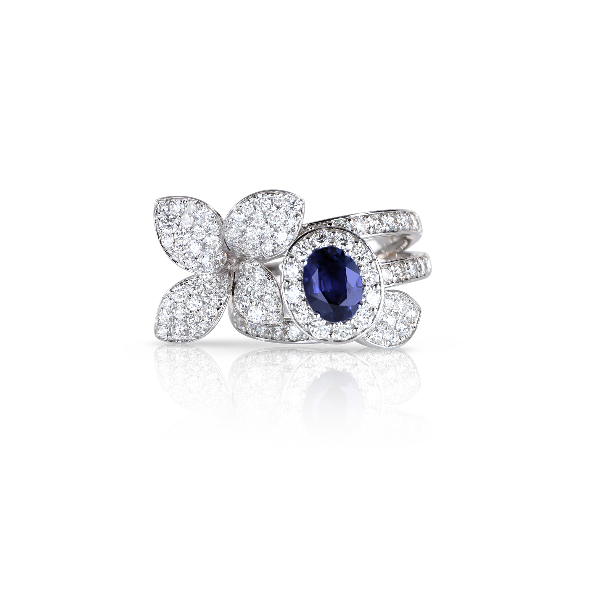 Bague Laurier Diamants Bleus Et Blancs Branches Croisées Et Feuilles En Or Blanc 14k Pour Femme Bague Laurier Diamants Bleus Et Blancs Branches Croisées Et Feuilles En Or Blanc 14k Pour Femme