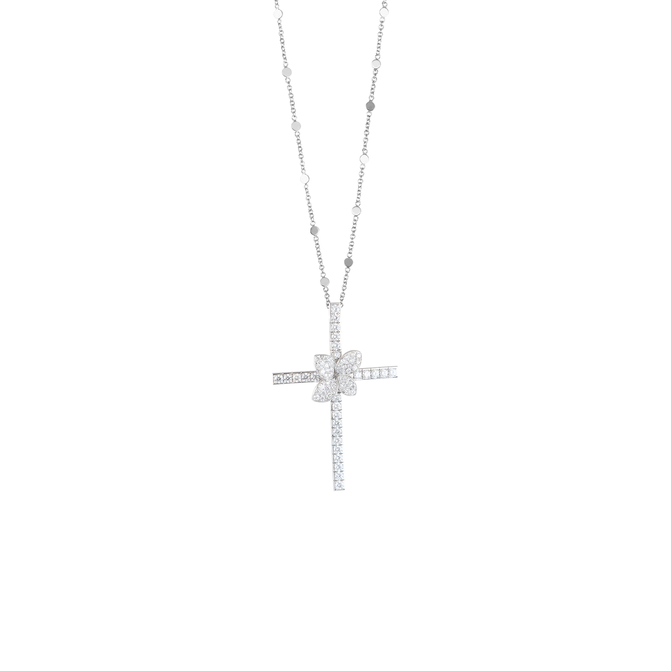 Cross Necklace in 18k White Gold with Diamonds.