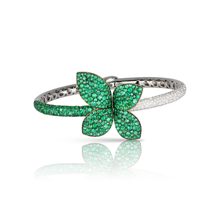 Giardini Segreti Green Soul Bracelet in 18k White and Yellow Gold with Diamonds and Emeralds.