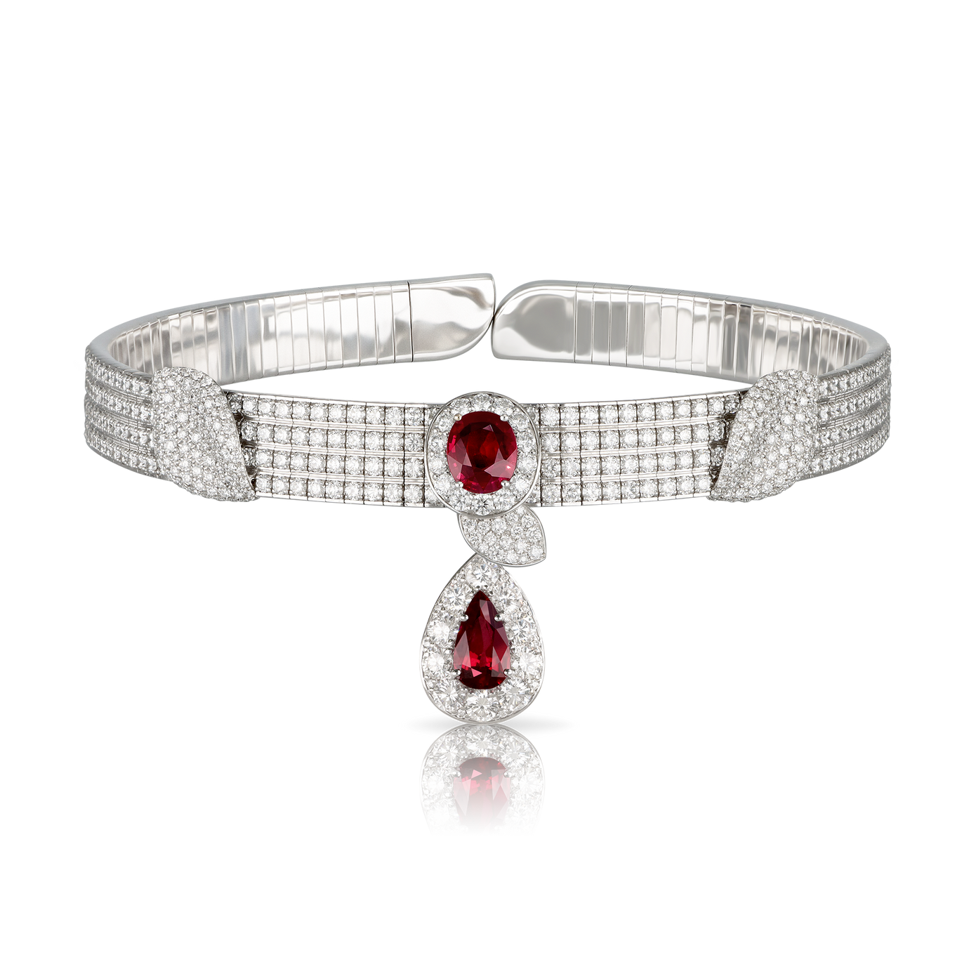 Choker Combination in 18k White Gold with Ruby, White Diamonds .