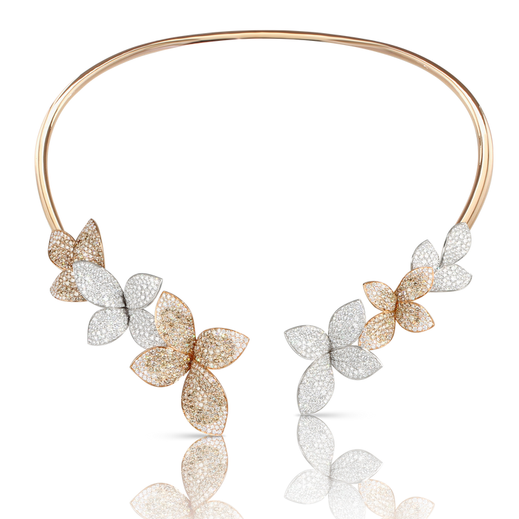 Giardini Segreti Multi Flower Collier in 18k Rose and White Gold with White and Champagne Diamonds.