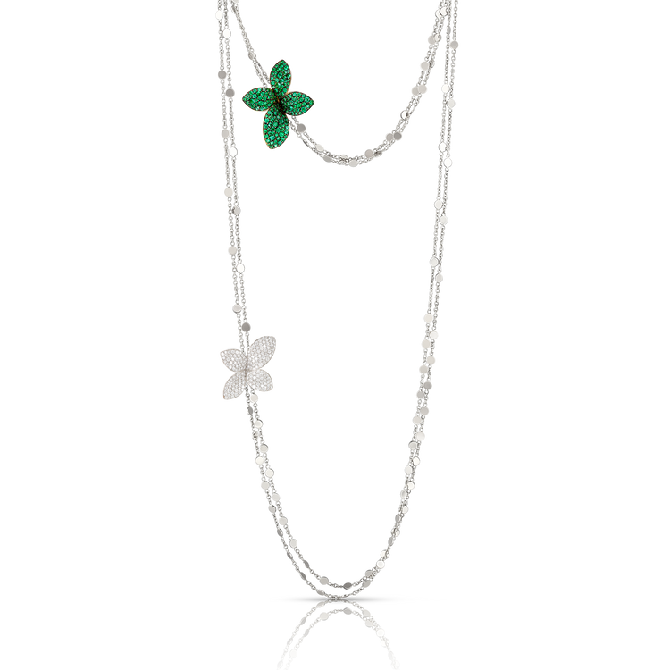 Giardini Segreti Green Soul Sautoir in 18k White and Yellow Gold with Diamonds and Emeralds.