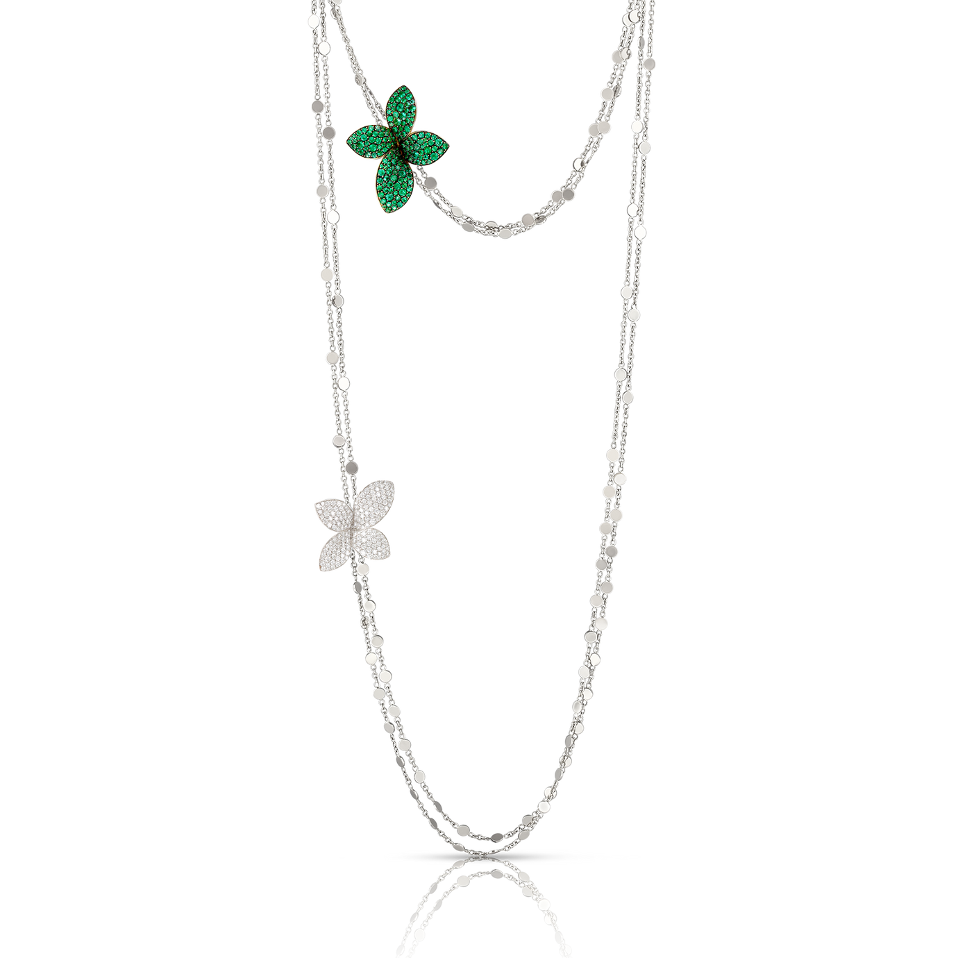 Giardini Segreti Green Soul Sautoir in 18k White and Yellow Gold with Diamonds and Emeralds.