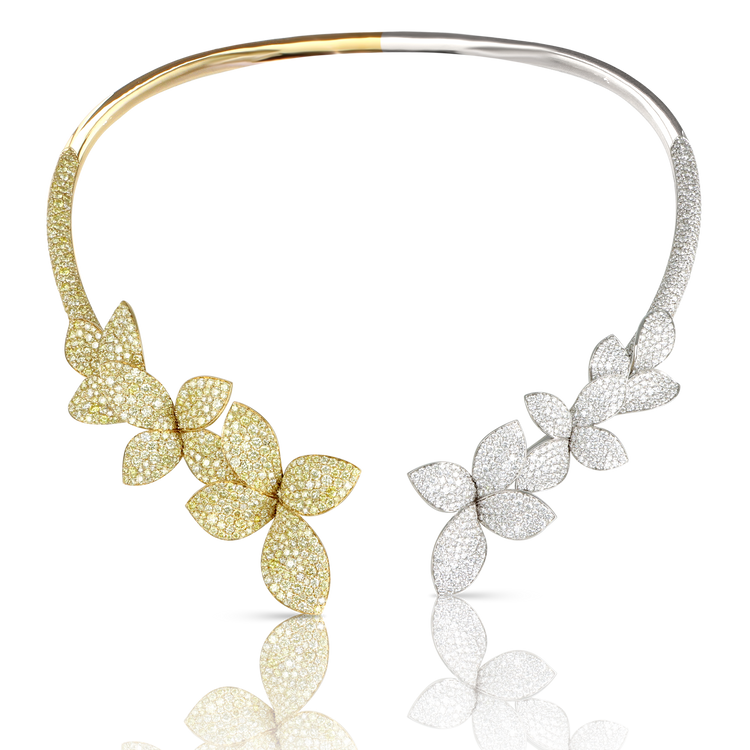 Giardini Segreti Aura Multi Flower Collier in 18k White and Yellow Gold with White and Fancy Yellow Diamonds.