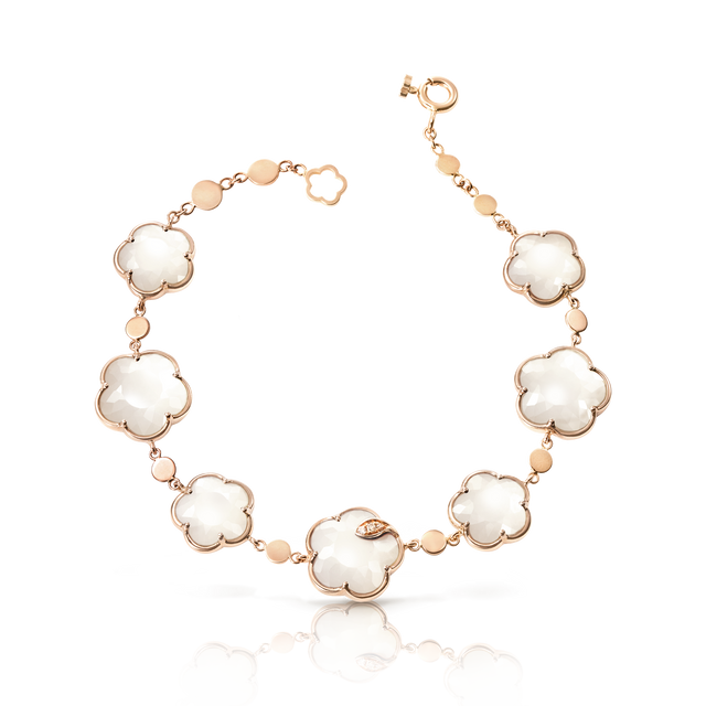 Bracelet in 18k Rose Gold with Pearl of The Moon Gem and Diamonds.