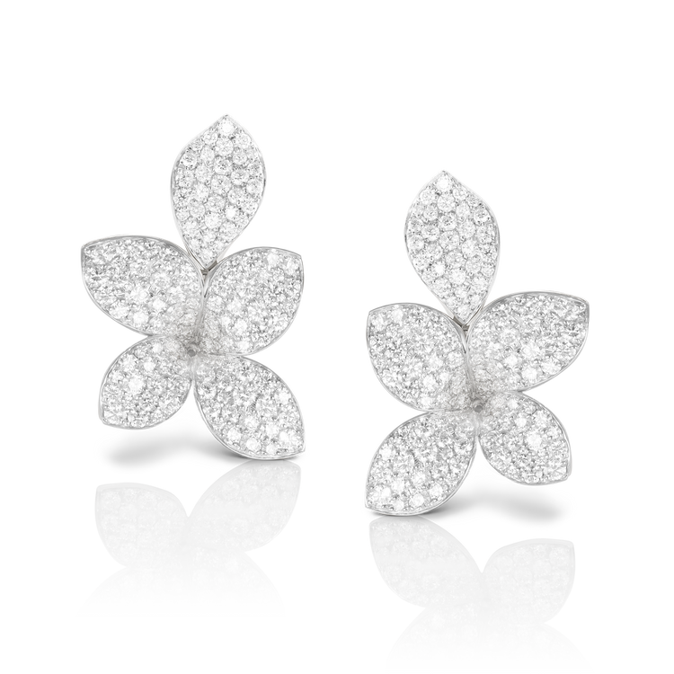 Giardini Segreti Five Leaves Small Earrings in 18k White Gold with White Diamonds.