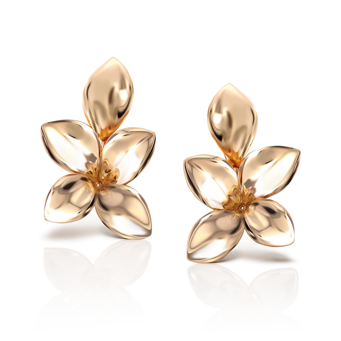 Giardini Segreti Five Leaves Small Earrings in 18k Rose Gold with White Diamonds.