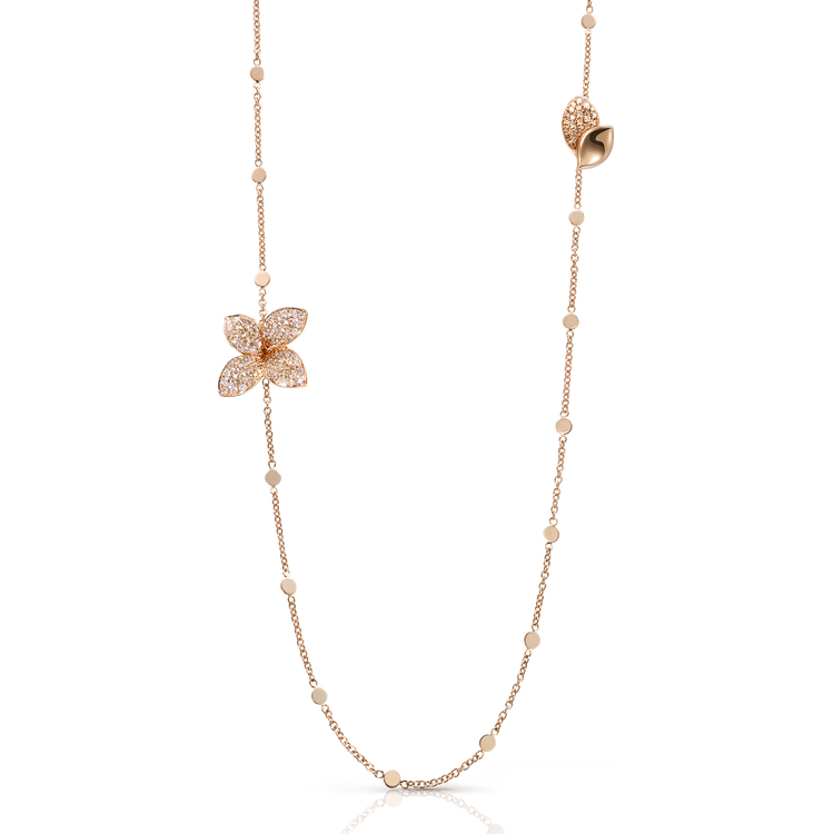 Giardini Segreti Opera Necklace in 18k Rose Gold with White and Champagne Diamonds.