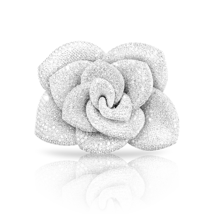 Rosina brooch in 18k White Gold with White Diamonds.