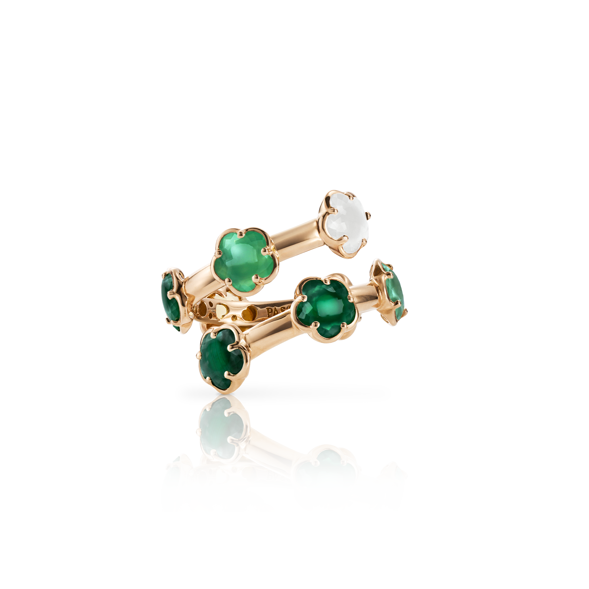 Ring in 18k Rose Gold with Green Gems and Diamond.