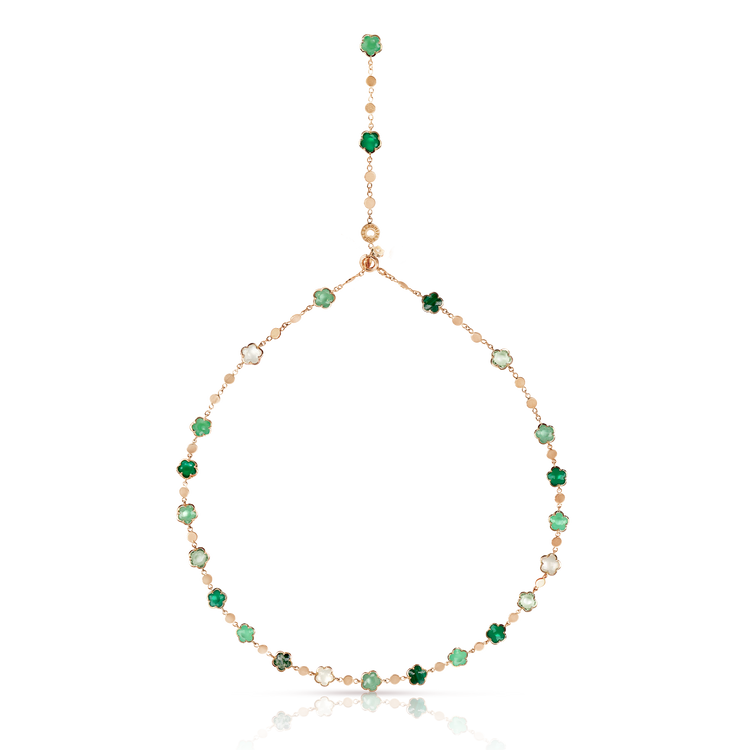 Necklace in 18k Rose Gold with green gems and Diamond.