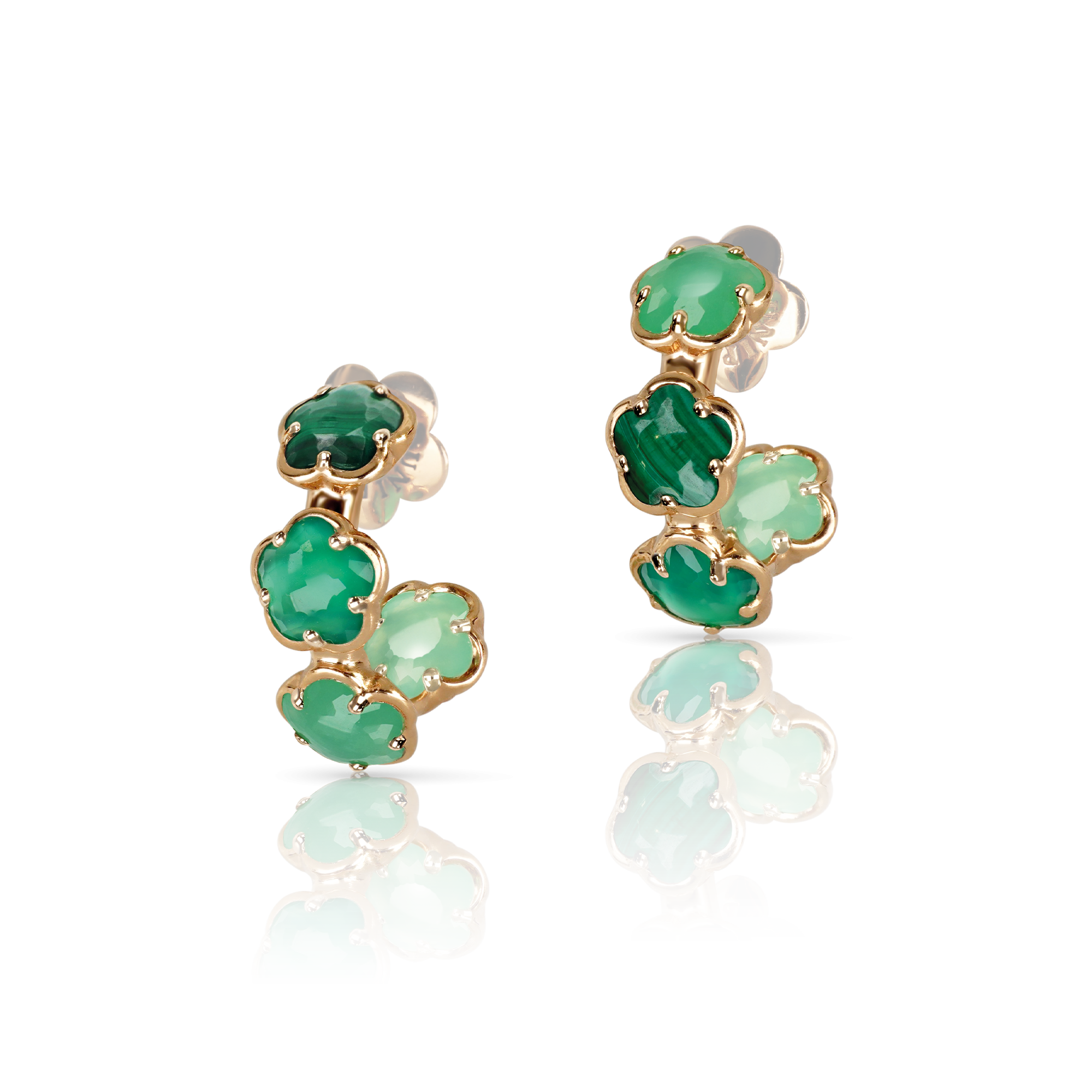 Earrings in 18k Rose Gold with green gems and Diamond.