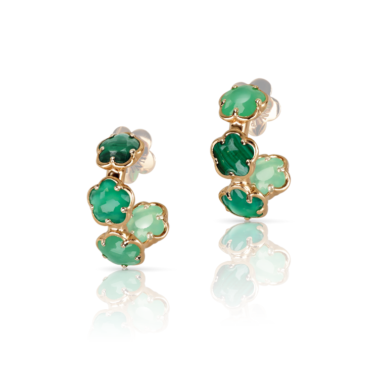 Earrings in 18k Rose Gold with green gems and Diamond.