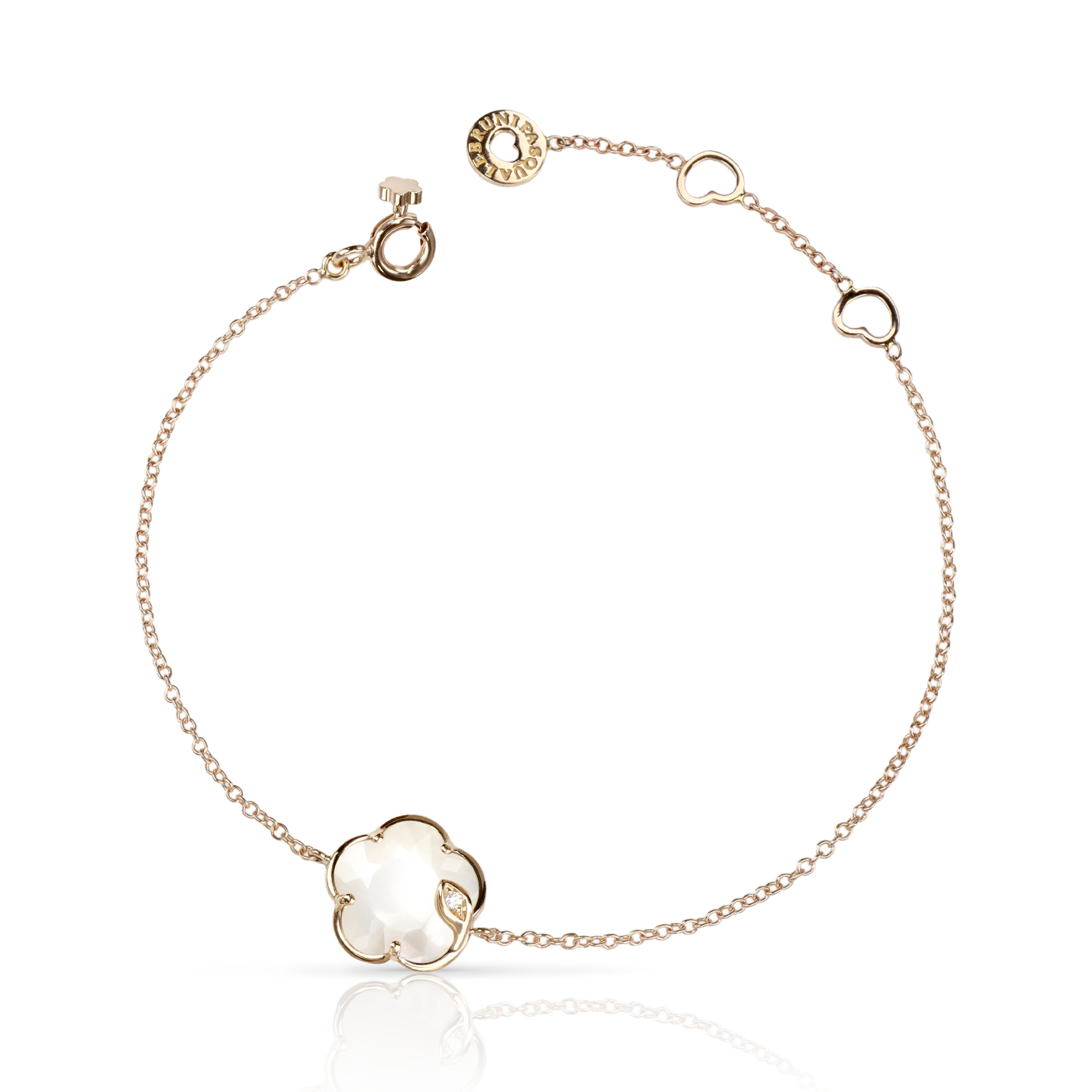 Bracelet in 18k Rose Gold with Pearl of the Moon Gem made of Mother of Pearl and White Moonstone, with Diamond