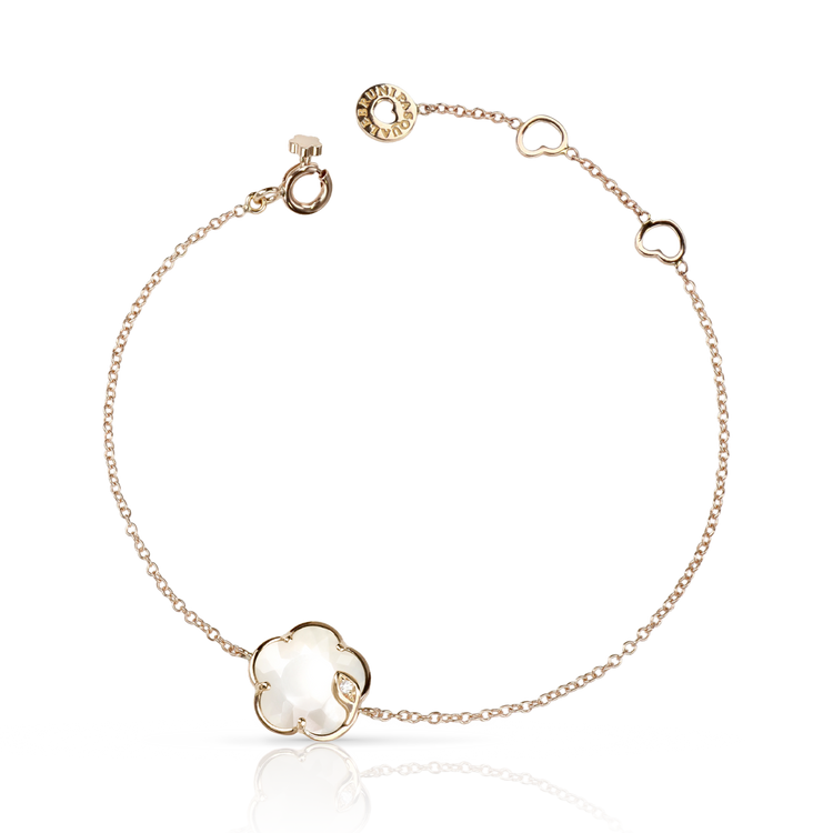 Bracelet in 18k Rose Gold with Pearl of the Moon Gem made of Mother of Pearl and White Moonstone, with Diamond