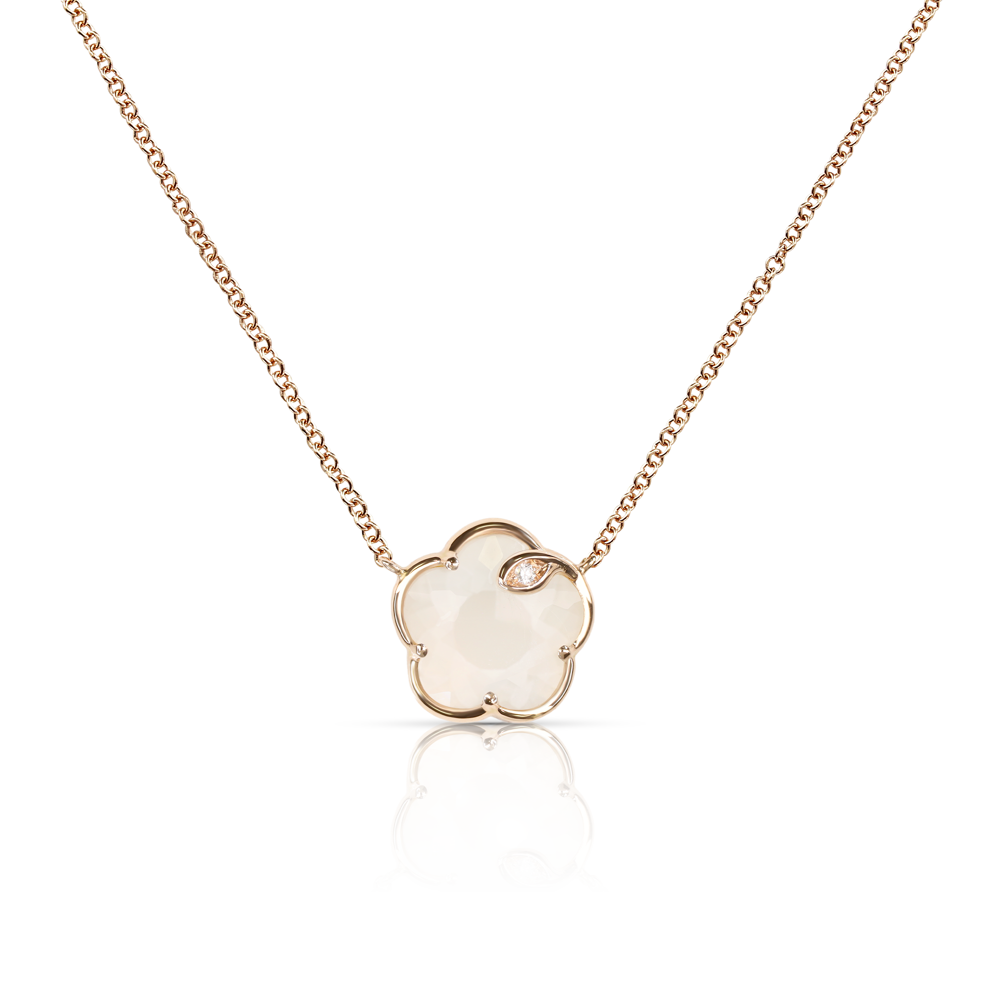 18k Rose Gold with Pearl of the Moon Gem made of Mother of Pearl and White Moonstone, with Diamond
