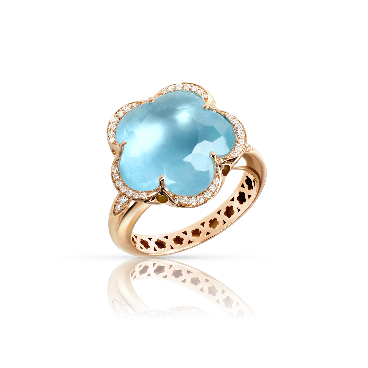Ring in 18k Rose Gold with Venus Blue Topaz and White Diamonds 
