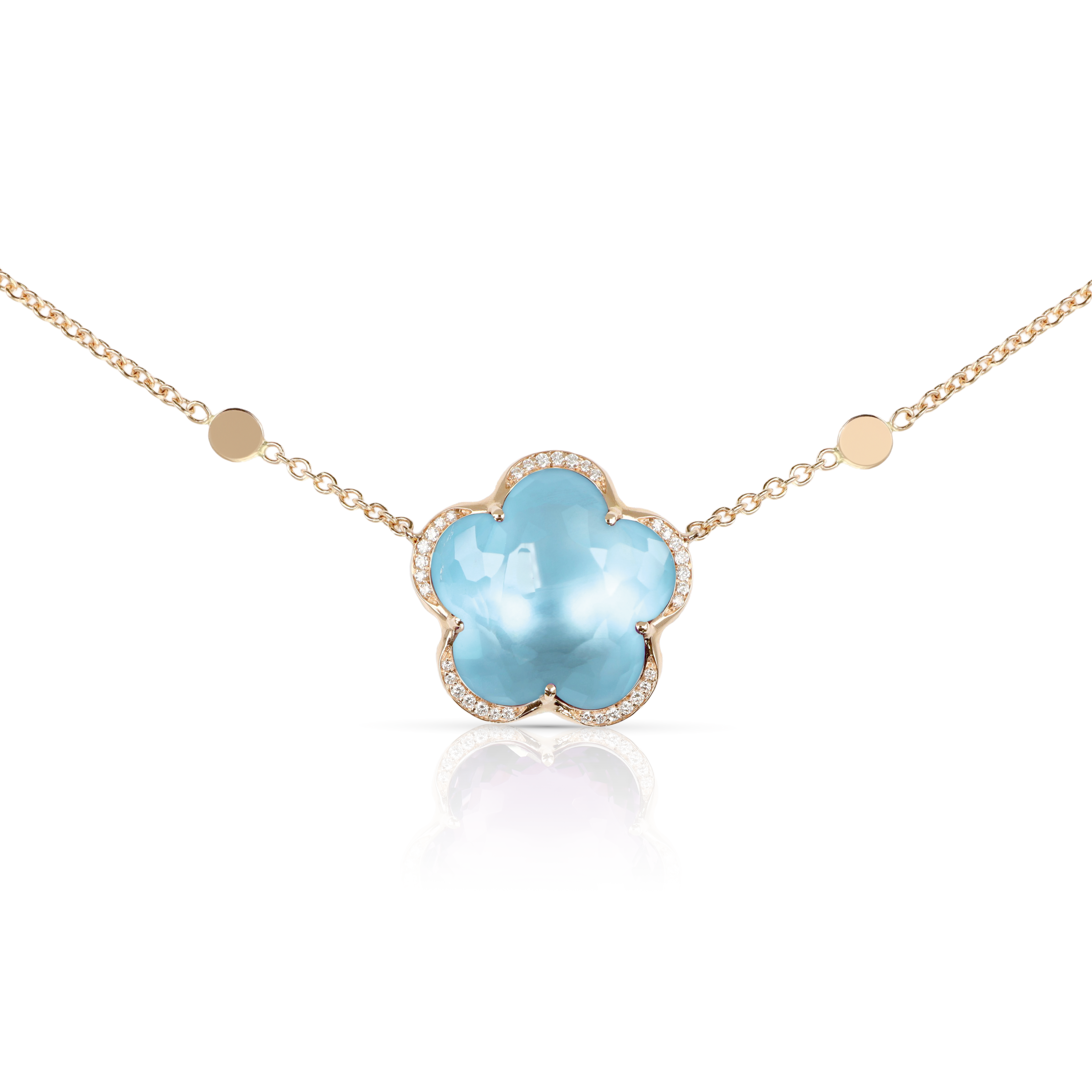 Necklace in 18k Rose Gold with diamonds and Venus Blue Topaz.