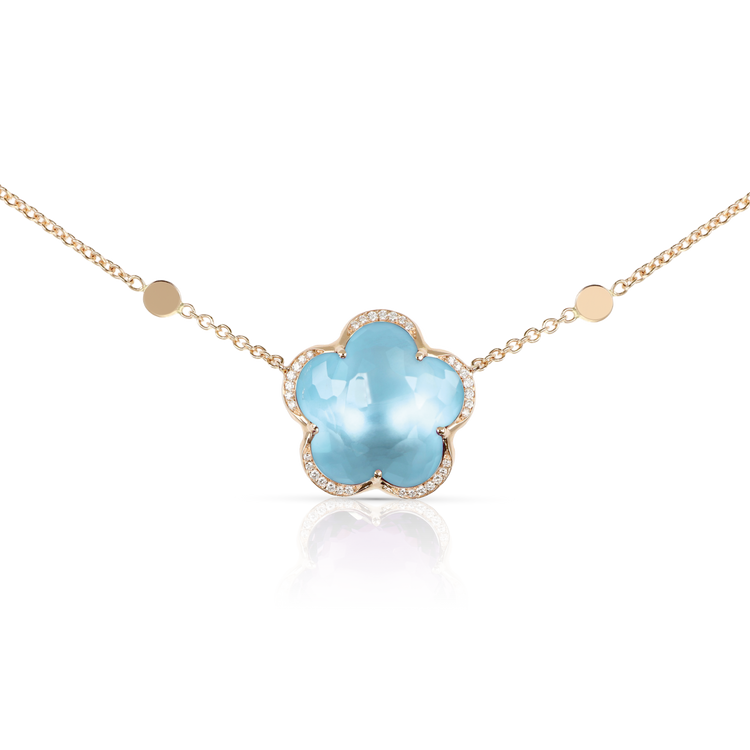 Necklace in 18k Rose Gold with diamonds and Venus Blue Topaz.