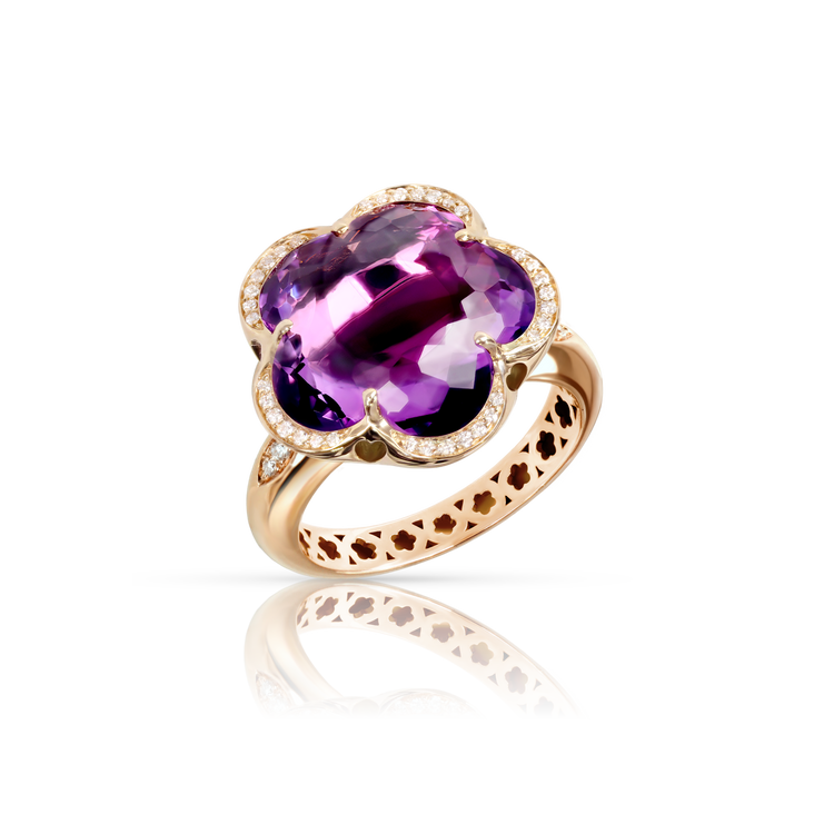 Ring in 18k Rose Gold with Amethyst and diamonds
