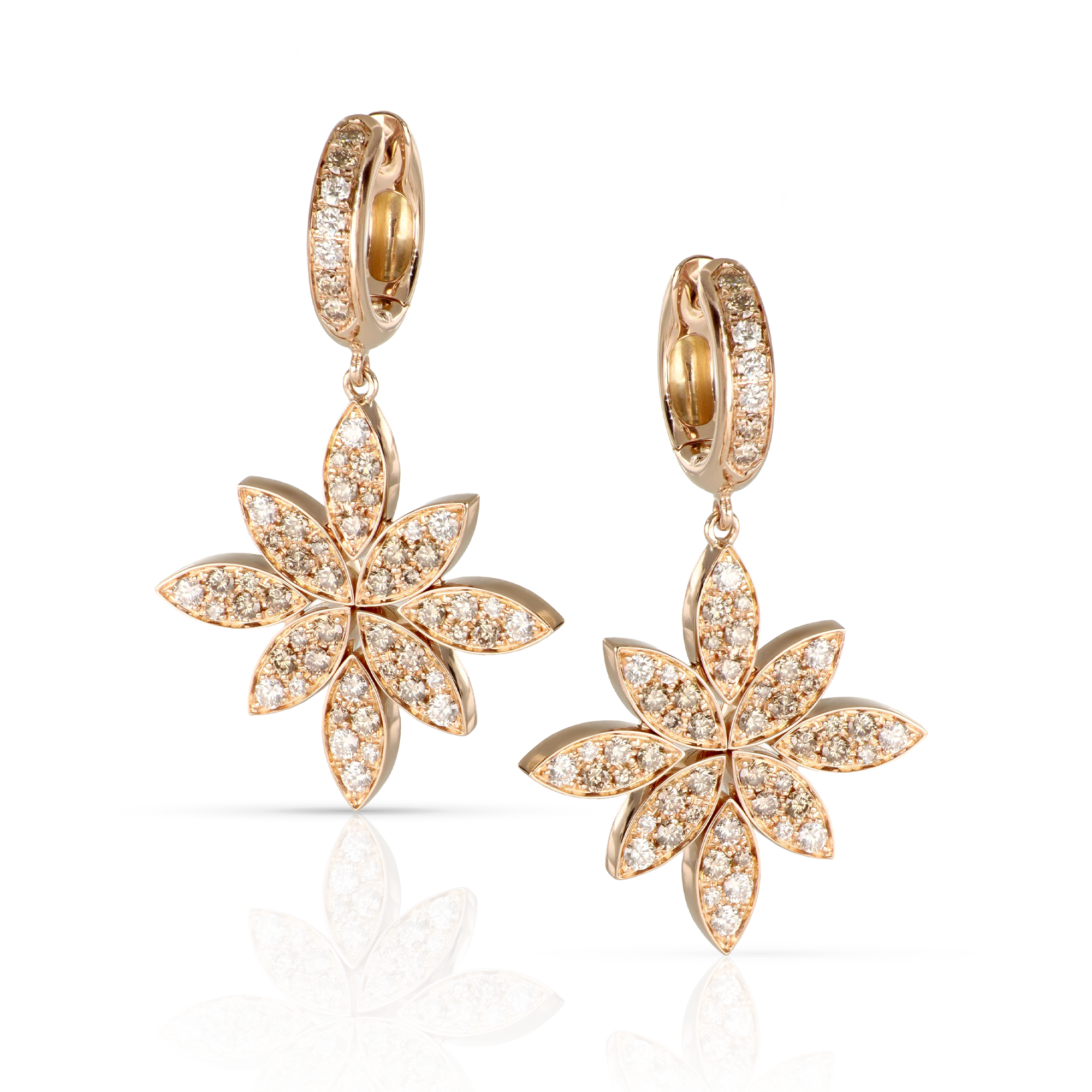 Pendant Earrings in 18k Rose Gold with Diamonds.