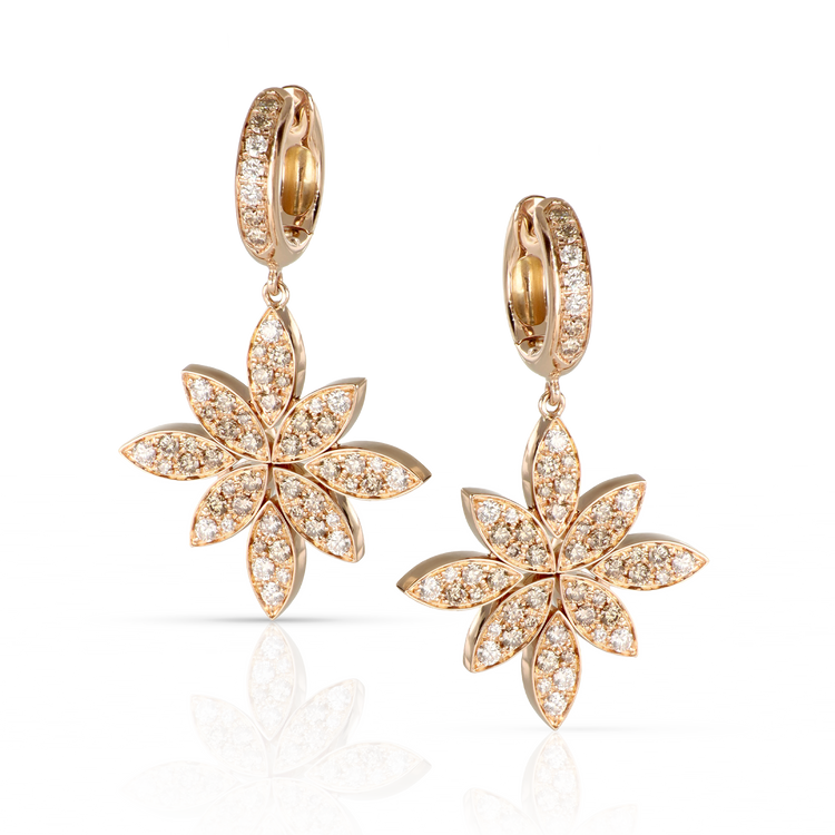 Pendant Earrings in 18k Rose Gold with Diamonds.