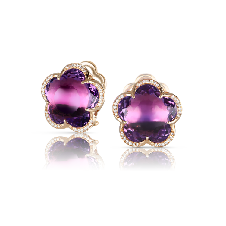 Stud earrings in 18k Rose Gold with Amethyst and diamonds