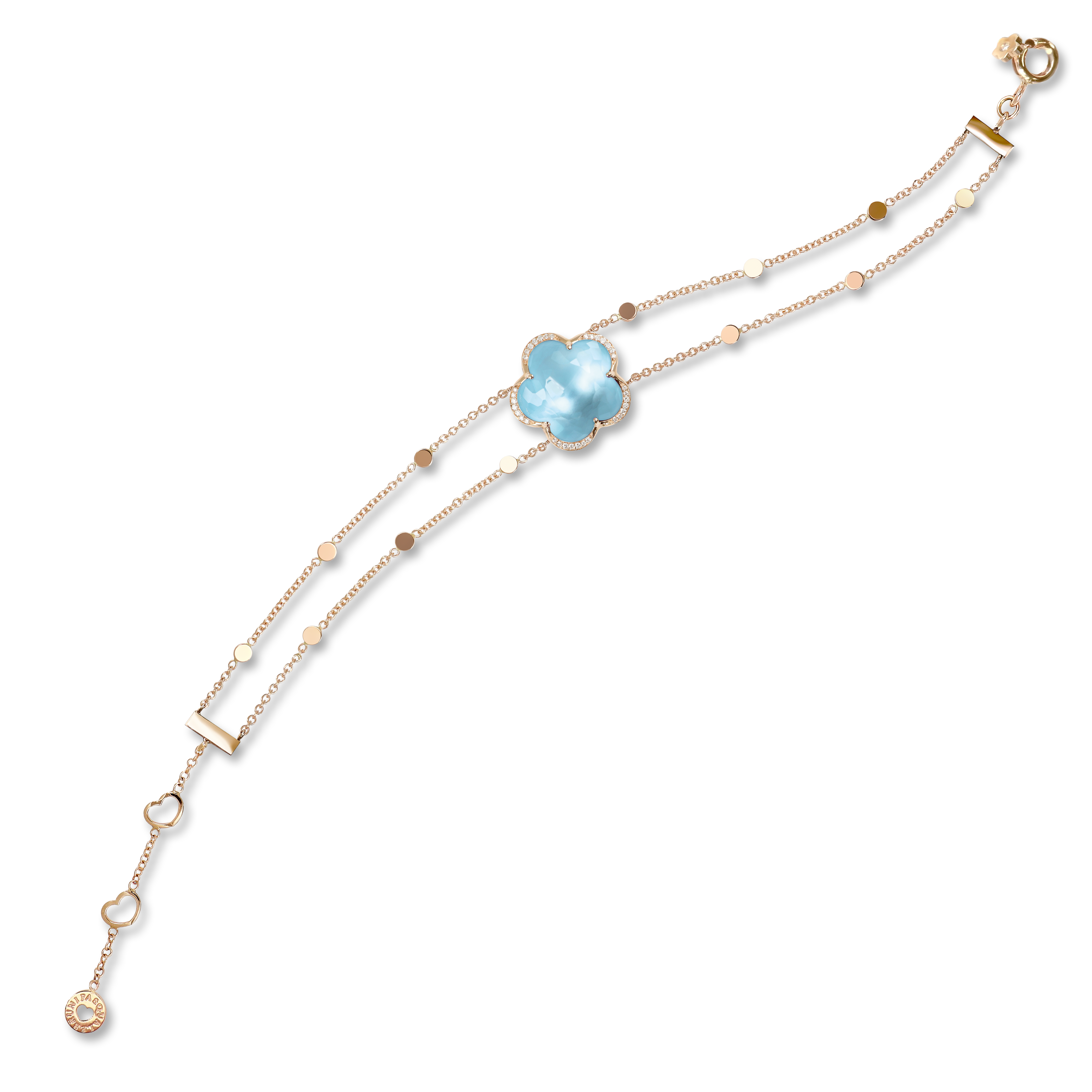 Bracelet in 18k Rose Gold with Blue Topaz and diamond.
