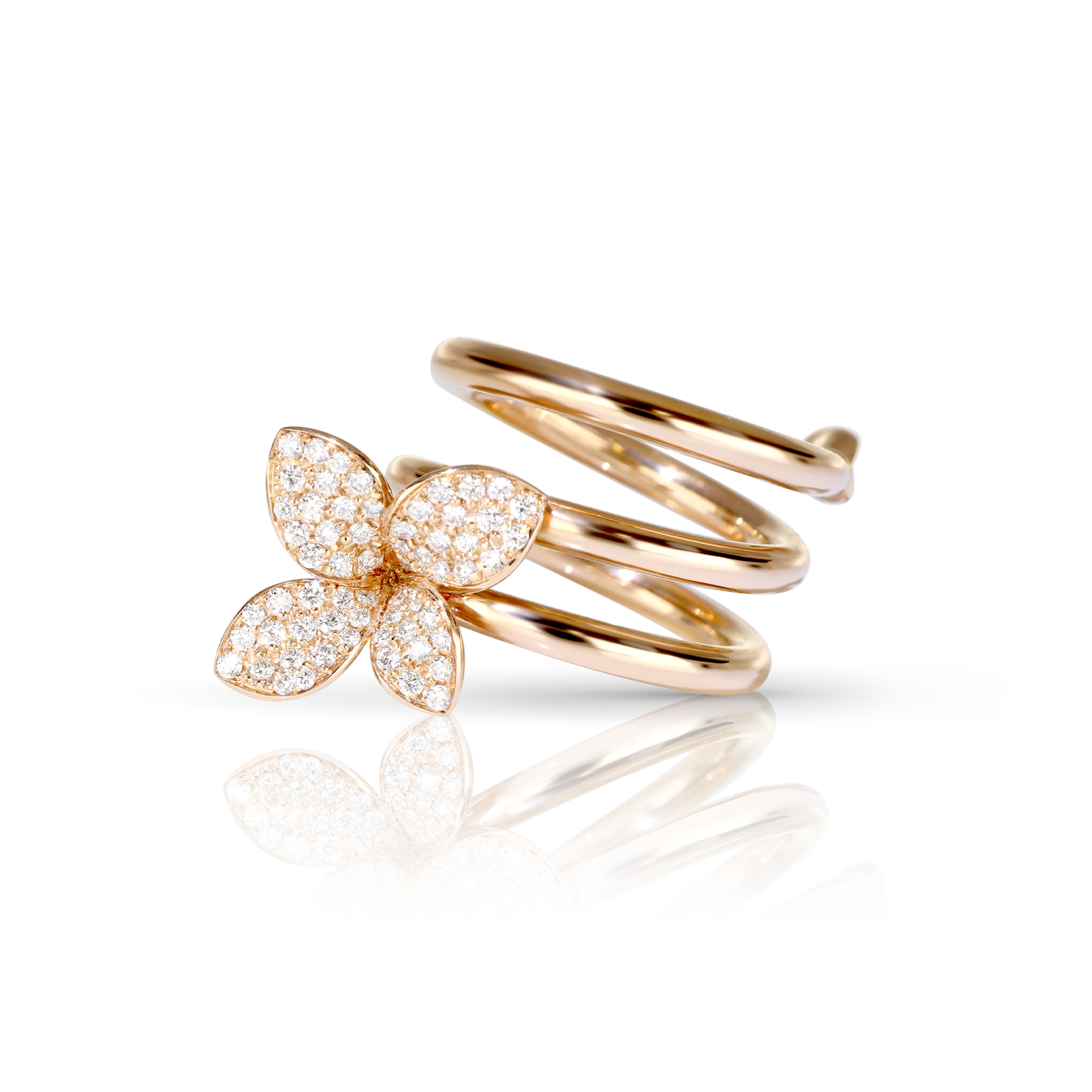 Ring in 18k Rose Gold with Diamonds, double twist.