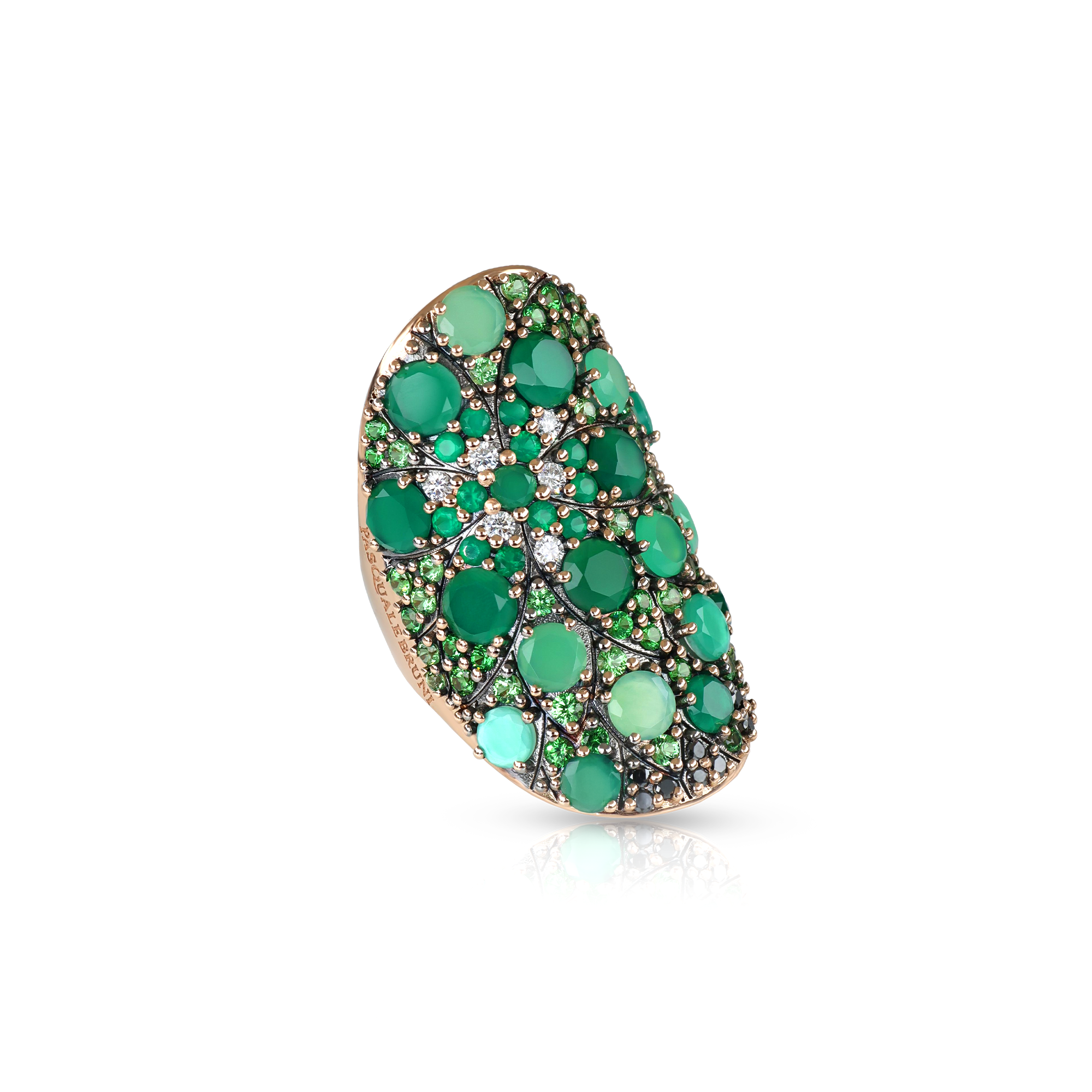 Ring in 18k Rose Gold with green precious gemstones