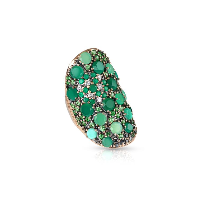 Ring in 18k Rose Gold with green precious gemstones