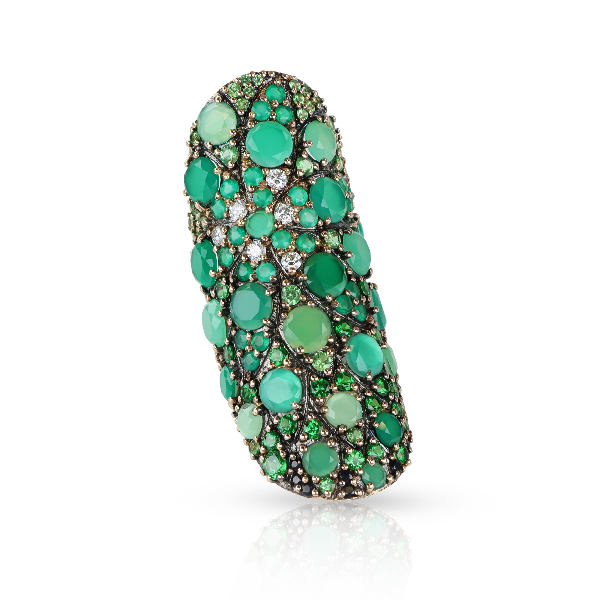 Ring in 18k Rose Gold with green precious gemstones