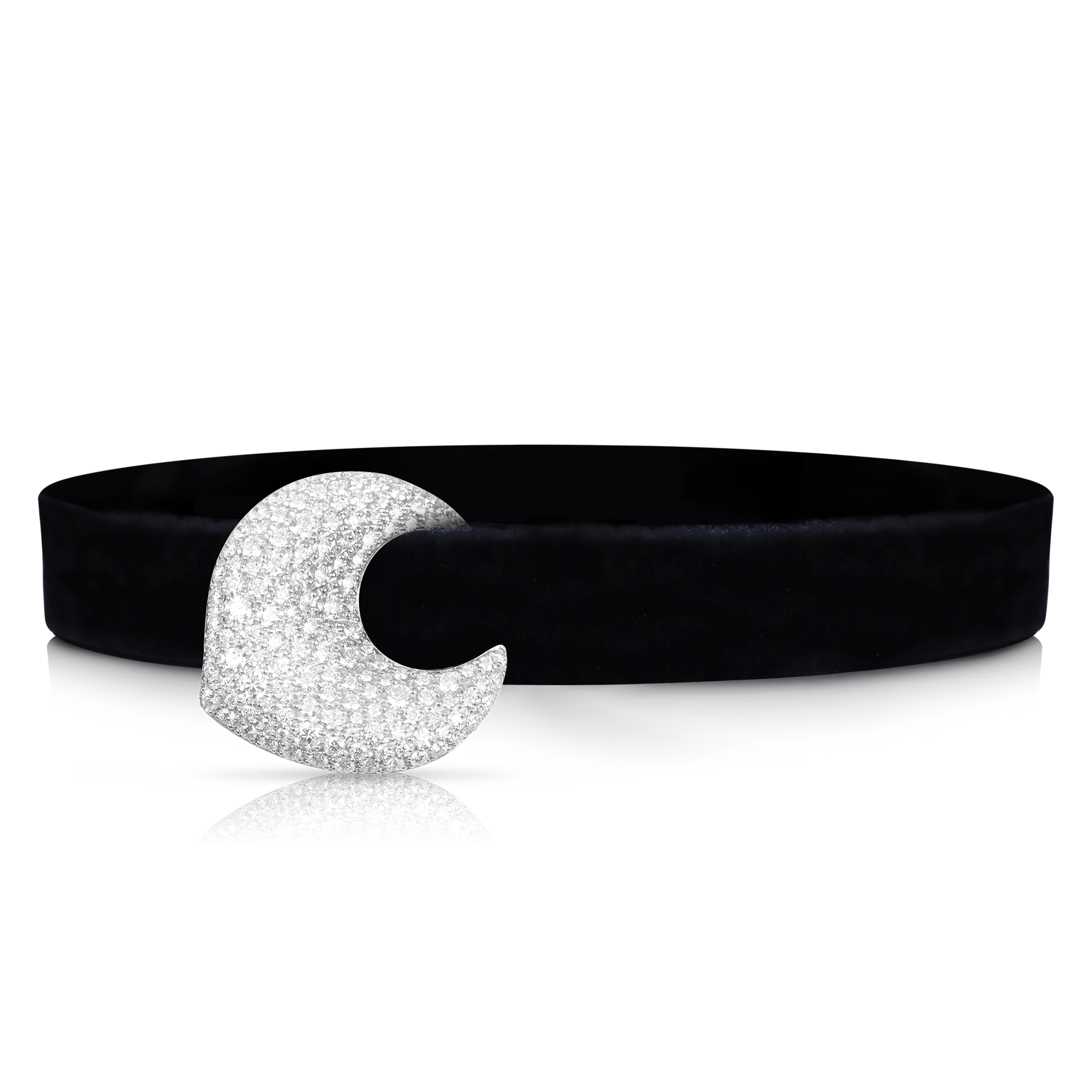 Rosina choker with Black Velvet and white diamonds on 18k White Gold.
