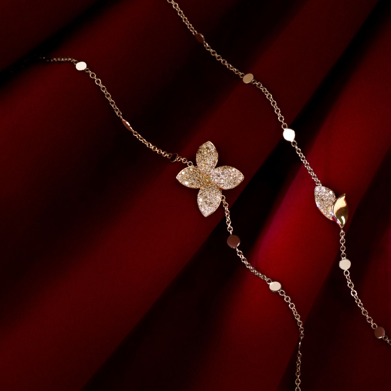 Necklace on red background